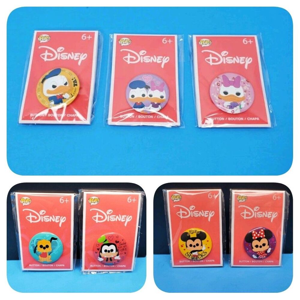 Lot of 7 Funko POP! Disney 1" Buttons Mickey & Minnie Goofy Donald Daisy Pluto